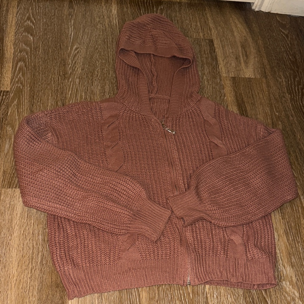 Women’s Hooded Zip Front Sweater - Rust